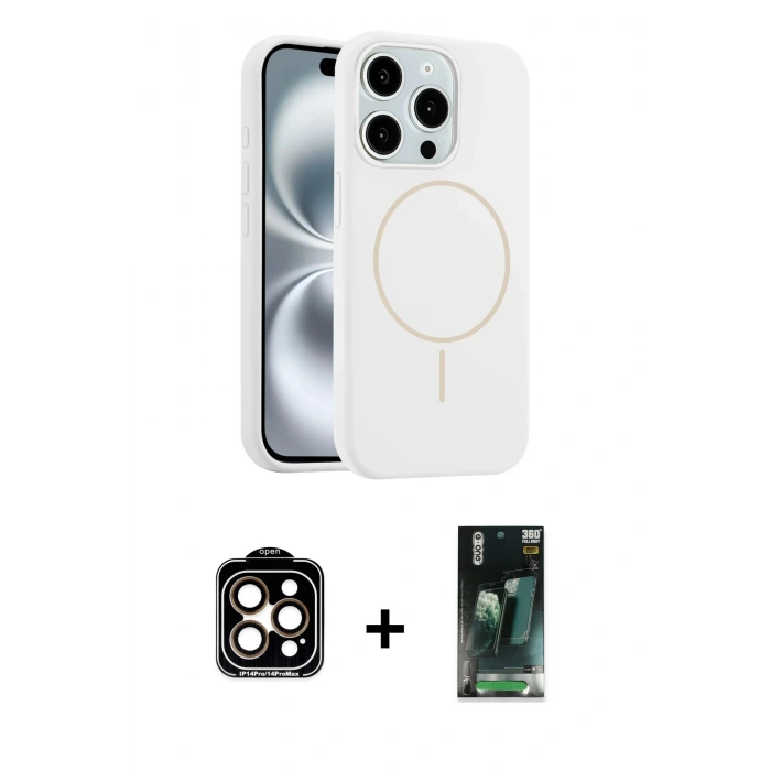 MARSİLYAN™- iPhone 14 Pro Max Kılıf Yankı Form Serisi - Siyah 360 Mat Full Body Arka Koruyucu + PVD Metal Kamera Lens - TU