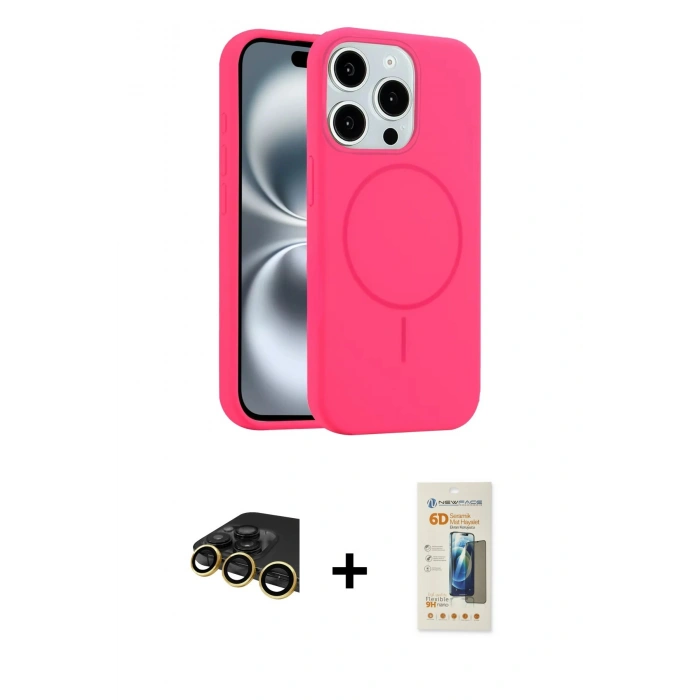 MARSİLYAN™- iPhone 14 Pro Max Kılıf Yankı Form Serisi - Siyah 6D Mat Seramik Hayalet Nano Ekran Koruyucu + Raze Metal Kamera Lens - GD