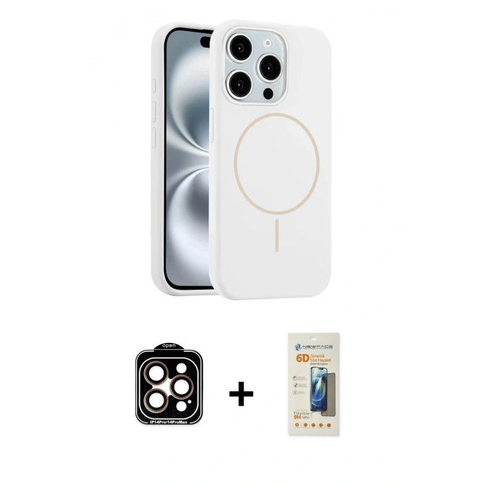 MARSİLYAN™- iPhone 14 Pro Max Kılıf Yankı Form Serisi - Siyah 6D Mat Seramik Hayalet Nano Ekran Koruyucu + PVD Metal Kamera Lens - TU