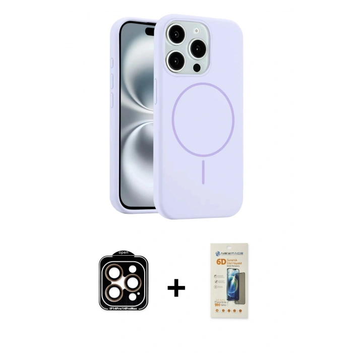 MARSİLYAN™- iPhone 14 Pro Max Kılıf Yankı Form Serisi - Siyah 6D Mat Seramik Hayalet Nano Ekran Koruyucu + PVD Metal Kamera Lens - TU