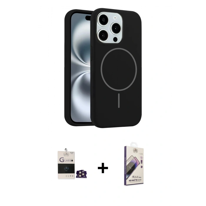 MARSİLYAN™- iPhone 14 Pro Max Kılıf Yankı Form Serisi - Siyah Bilvis 3D Mat Cam Ekran Koruyucu + Bilvis Titan Kamera Lens - GD