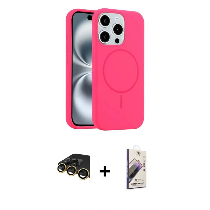 MARSİLYAN™- iPhone 14 Pro Max Kılıf Yankı Form Serisi - Siyah Bilvis 3D Mat Cam Ekran Koruyucu + Raze Metal Kamera Lens - GD