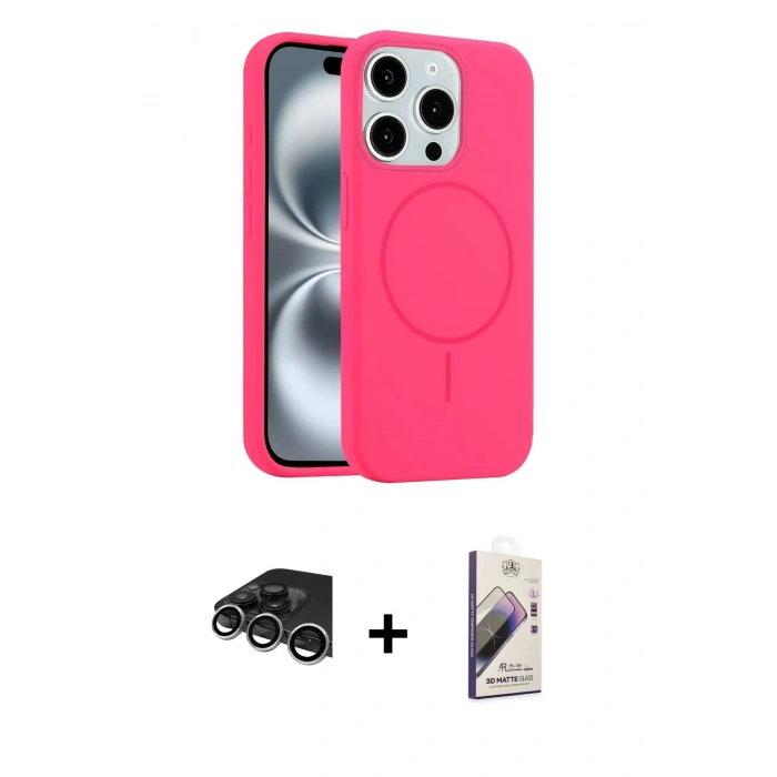 MARSİLYAN™- iPhone 14 Pro Max Kılıf Yankı Form Serisi - Siyah Bilvis 3D Mat Cam Ekran Koruyucu + Raze Metal Kamera Lens - GS