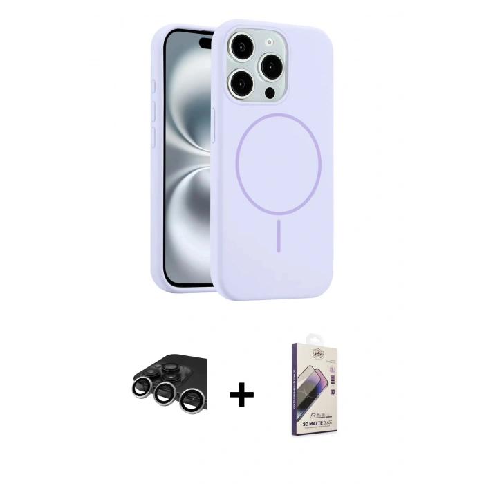 MARSİLYAN™- iPhone 14 Pro Max Kılıf Yankı Form Serisi - Siyah Bilvis 3D Mat Cam Ekran Koruyucu + Raze Metal Kamera Lens - GS