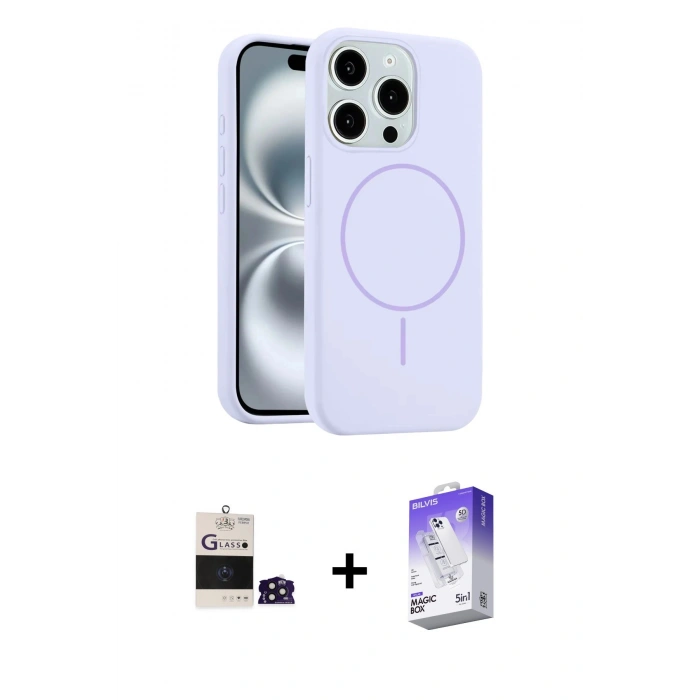 MARSİLYAN™- iPhone 14 Pro Max Kılıf Yankı Form Serisi - Siyah Bilvis 5in1 3D Magic Cam Ekran Koruyucu + Derin Mor Bilvis Titan Kamera Lens