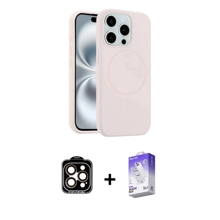 MARSİLYAN™- iPhone 14 Pro Max Kılıf Yankı Form Serisi - Siyah Bilvis 5in1 3D Magic Cam Ekran Koruyucu + PVD Metal Kamera Lens - TU