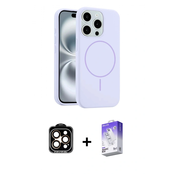 MARSİLYAN™- iPhone 14 Pro Max Kılıf Yankı Form Serisi - Siyah Bilvis 5in1 3D Magic Cam Ekran Koruyucu + PVD Metal Kamera Lens - TU