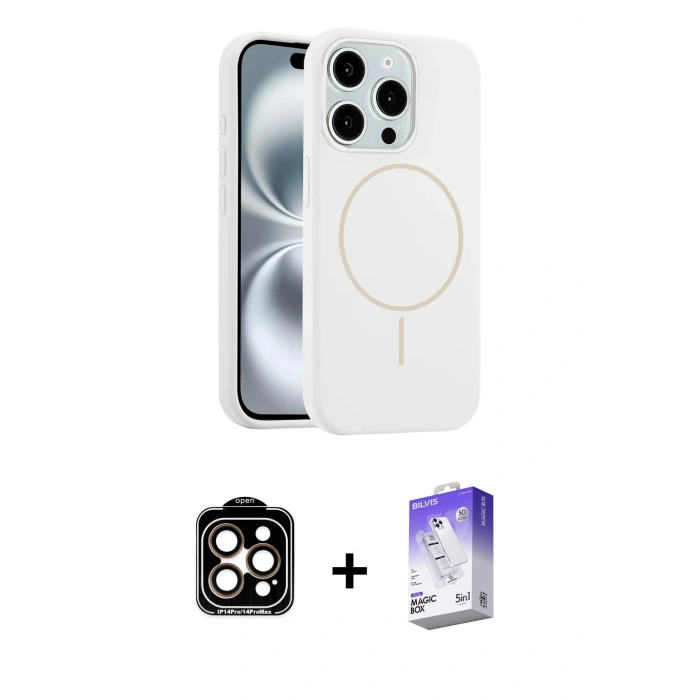 MARSİLYAN™- iPhone 14 Pro Max Kılıf Yankı Form Serisi - Siyah Bilvis 5in1 3D Magic Cam Ekran Koruyucu + PVD Metal Kamera Lens - TU
