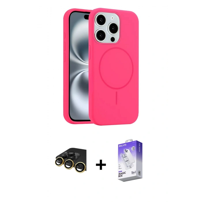 MARSİLYAN™- iPhone 14 Pro Max Kılıf Yankı Form Serisi - Siyah Bilvis 5in1 3D Magic Cam Ekran Koruyucu + Raze Metal Kamera Lens - GD