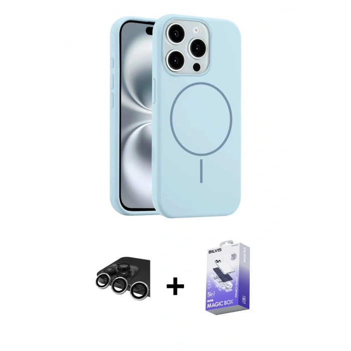 MARSİLYAN™- iPhone 14 Pro Max Kılıf Yankı Form Serisi - Siyah Bilvis 5in1 5D Magic Hayalet Cam Ekran Koruyucu + Raze Metal Kamera Lens - GS