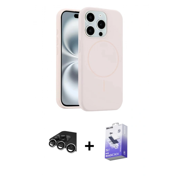 MARSİLYAN™- iPhone 14 Pro Max Kılıf Yankı Form Serisi - Siyah Bilvis 5in1 5D Magic Hayalet Cam Ekran Koruyucu + Raze Metal Kamera Lens - GS