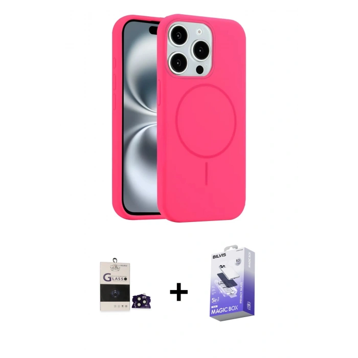 MARSİLYAN™- iPhone 14 Pro Max Kılıf Yankı Form Serisi - Siyah Bilvis 5in1 5D Magic Hayalet Cam Ekran Koruyucu + Bilvis Titan Kamera Lens - SH