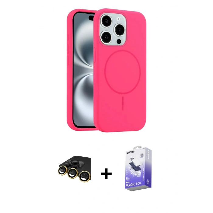 MARSİLYAN™- iPhone 14 Pro Max Kılıf Yankı Form Serisi - Siyah Bilvis 5in1 5D Magic Hayalet Cam Ekran Koruyucu + Raze Metal Kamera Lens - GD