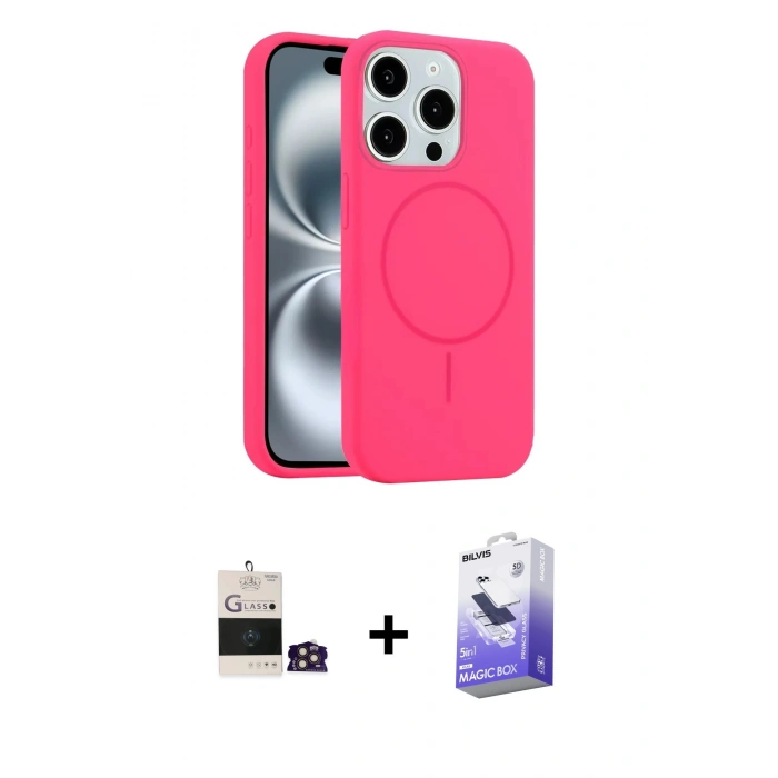 MARSİLYAN™- iPhone 14 Pro Max Kılıf Yankı Form Serisi - Siyah Bilvis 5in1 5D Magic Hayalet Cam Ekran Koruyucu + Bilvis Titan Kamera Lens - GD