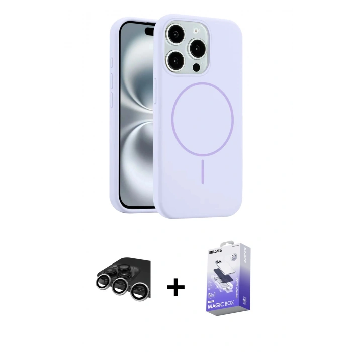 MARSİLYAN™- iPhone 14 Pro Max Kılıf Yankı Form Serisi - Siyah Bilvis 5in1 5D Magic Hayalet Cam Ekran Koruyucu + Raze Metal Kamera Lens - GS