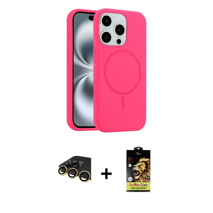 MARSİLYAN™- iPhone 14 Pro Max Kılıf Yankı Form Serisi - Siyah Buffer Cam Ekran Koruyucu + Raze Metal Kamera Lens - GD