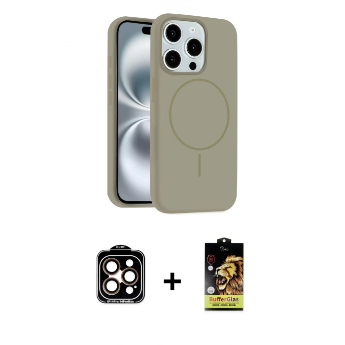 MARSİLYAN™- iPhone 14 Pro Max Kılıf Yankı Form Serisi - Siyah Buffer Cam Ekran Koruyucu + Turuncu PVD Metal Kamera Lens