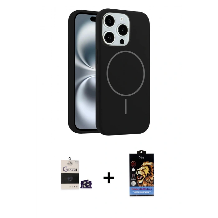 MARSİLYAN™- iPhone 14 Pro Max Kılıf Yankı Form Serisi - Siyah Buffer Hayalet Cam Ekran Koruyucu + Bilvis Titan Kamera Lens - GS