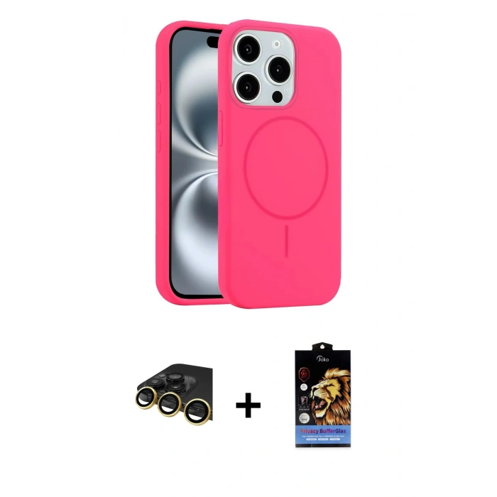 MARSİLYAN™- iPhone 14 Pro Max Kılıf Yankı Form Serisi - Siyah Buffer Hayalet Cam Ekran Koruyucu + Gold Raze Metal Kamera Lens