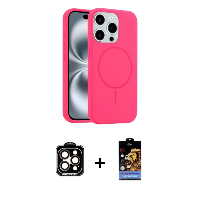 MARSİLYAN™- iPhone 14 Pro Max Kılıf Yankı Form Serisi - Siyah Buffer Hayalet Cam Ekran Koruyucu + PVD Metal Kamera Lens - TU