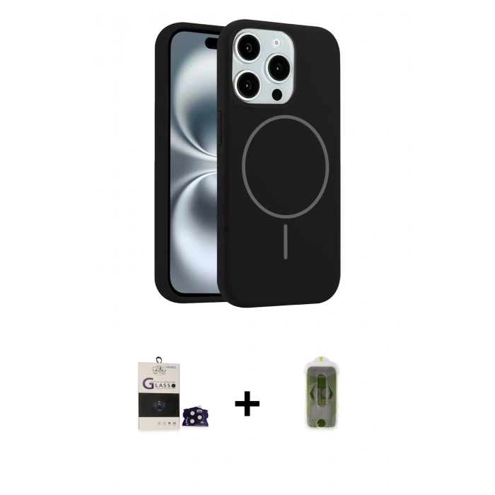 MARSİLYAN™- iPhone 14 Pro Max Kılıf Yankı Form Serisi - Siyah Joko Magic 5D Hayalet Cam + Siyah Bilvis Titan Kamera Lens