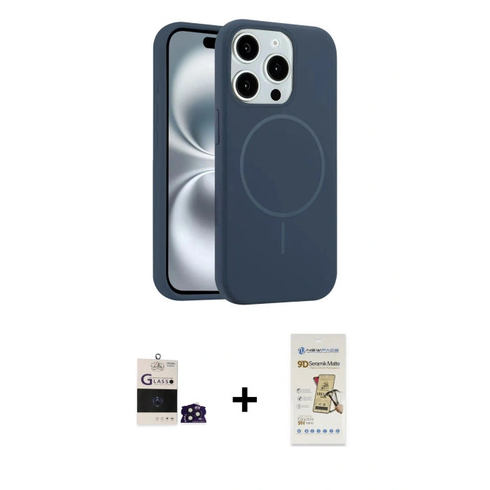 MARSİLYAN™- iPhone 14 Pro Max Kılıf Yankı Form Serisi - Siyah Mat Seramik Nano Ekran Koruyucu + Bilvis Titan Kamera Lens - DNMR