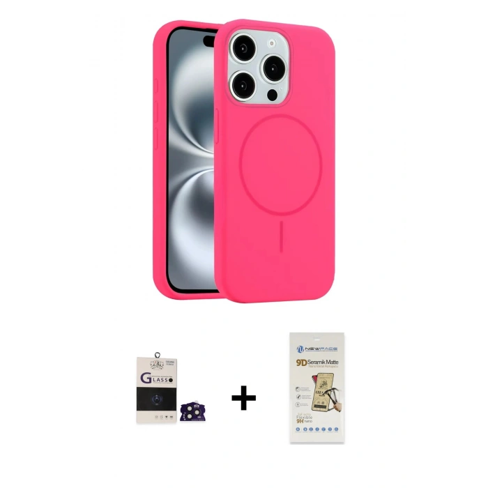 MARSİLYAN™- iPhone 14 Pro Max Kılıf Yankı Form Serisi - Siyah Mat Seramik Nano Ekran Koruyucu + Bilvis Titan Kamera Lens - DNMR
