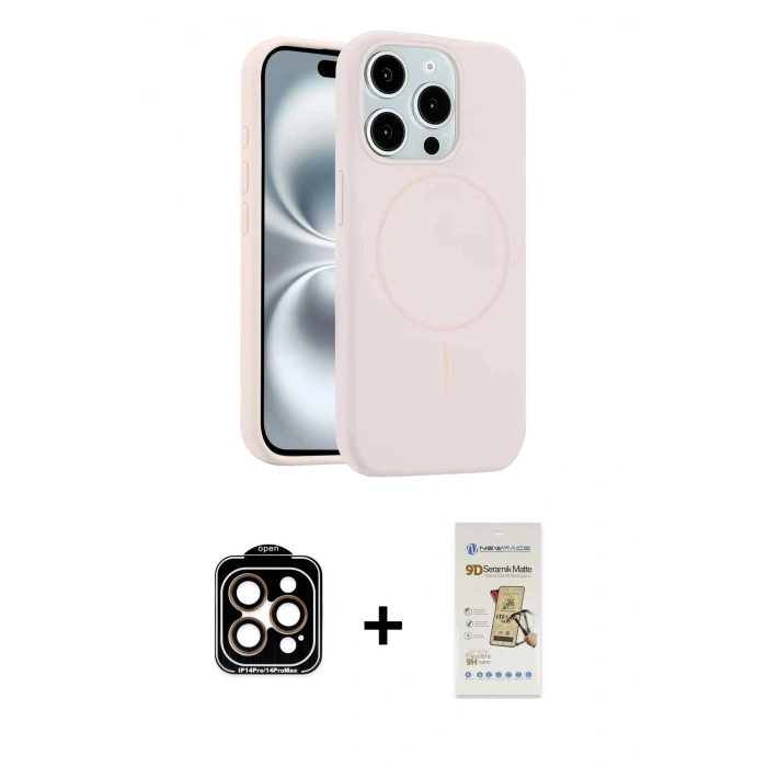 MARSİLYAN™- iPhone 14 Pro Max Kılıf Yankı Form Serisi - Siyah Mat Seramik Nano Ekran Koruyucu + PVD Metal Kamera Lens - TU
