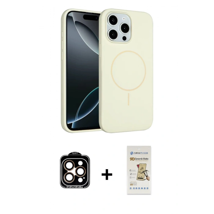 MARSİLYAN™- iPhone 14 Pro Max Kılıf Yankı Form Serisi - Siyah Mat Seramik Nano Ekran Koruyucu + PVD Metal Kamera Lens - TU