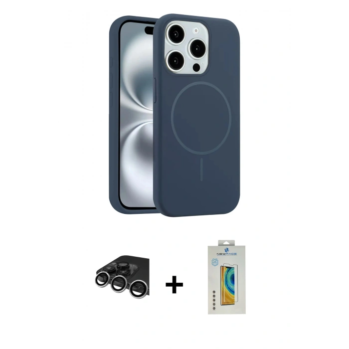 MARSİLYAN™- iPhone 14 Pro Max Kılıf Yankı Form Serisi - Siyah Polymer Nano Ekran Koruyucu + Raze Metal Kamera Lens - GS