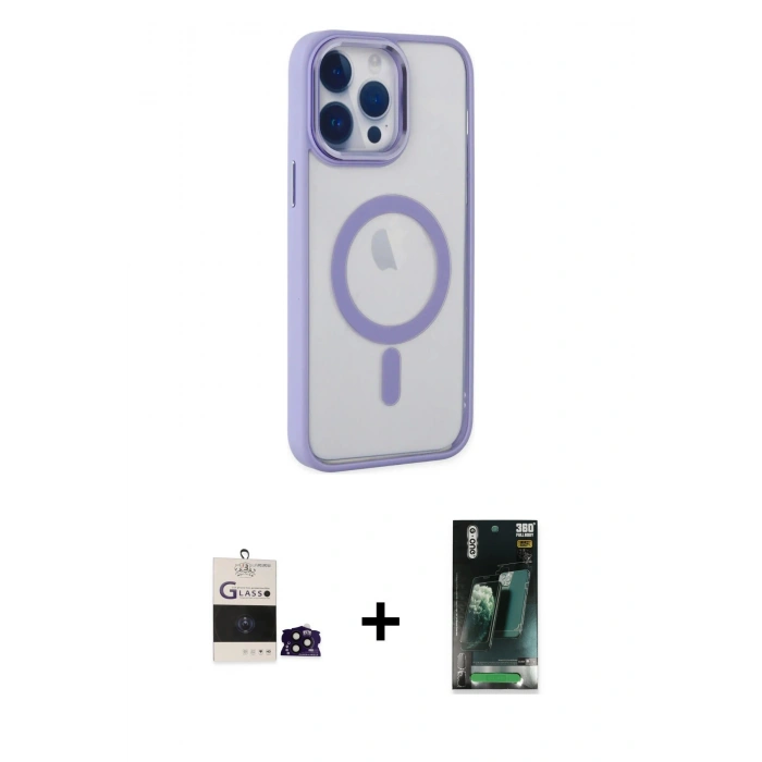 MARSİLYAN™- iPhone 14 Pro Max Kılıf Yankı Işık Özel Seri - Şeffaf 360 Full Body Arka Koruyucu + Bilvis Titan Kamera Lens - SH
