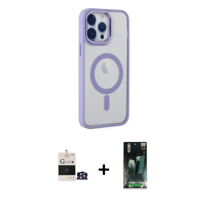MARSİLYAN™- iPhone 14 Pro Max Kılıf Yankı Işık Özel Seri - Şeffaf 360 Full Body Arka Koruyucu + Bilvis Titan Kamera Lens - GD