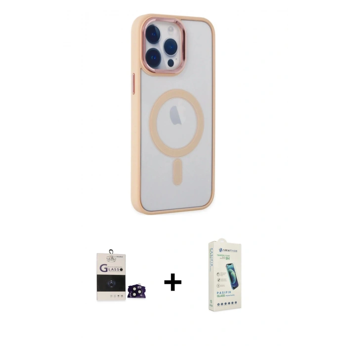 MARSİLYAN™- iPhone 14 Pro Max Kılıf Yankı Işık Özel Seri - Şeffaf Pasifik Cam Ekran Koruyucu + Bilvis Titan Kamera Lens - SH