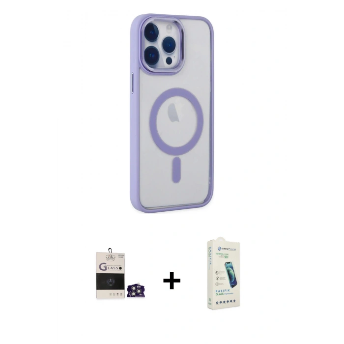 MARSİLYAN™- iPhone 14 Pro Max Kılıf Yankı Işık Özel Seri - Şeffaf Pasifik Cam Ekran Koruyucu + Bilvis Titan Kamera Lens - GS