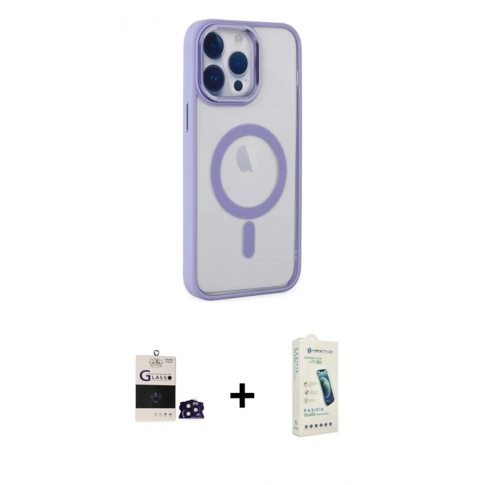 MARSİLYAN™- iPhone 14 Pro Max Kılıf Yankı Işık Özel Seri - Şeffaf Pasifik Cam Ekran Koruyucu + Bilvis Titan Kamera Lens - DNMR