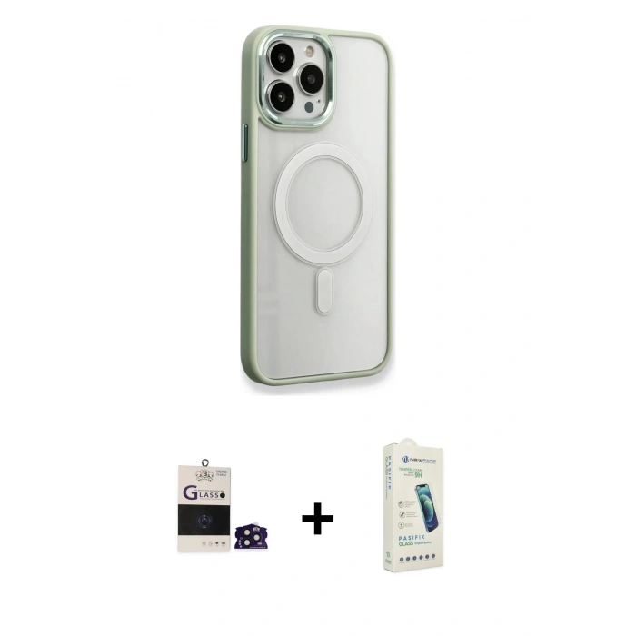 MARSİLYAN™- iPhone 14 Pro Max Kılıf Yankı Işık Özel Seri - Şeffaf Pasifik Cam Ekran Koruyucu + Bilvis Titan Kamera Lens - DNMR