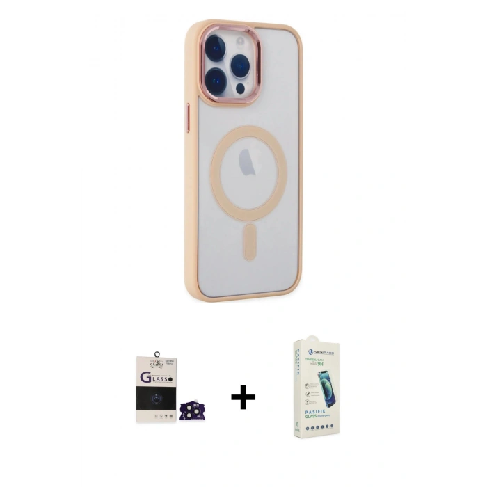 MARSİLYAN™- iPhone 14 Pro Max Kılıf Yankı Işık Özel Seri - Şeffaf Pasifik Cam Ekran Koruyucu + Bilvis Titan Kamera Lens - DNMR