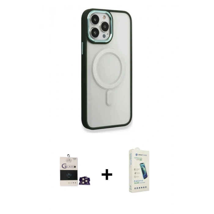 MARSİLYAN™- iPhone 14 Pro Max Kılıf Yankı Işık Özel Seri - Şeffaf Pasifik Cam Ekran Koruyucu + Gold Bilvis Titan Kamera Lens