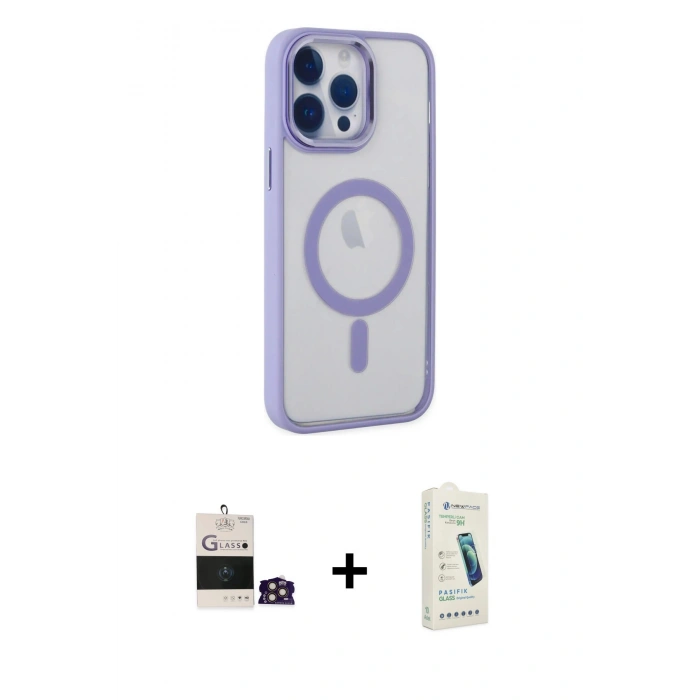 MARSİLYAN™- iPhone 14 Pro Max Kılıf Yankı Işık Özel Seri - Şeffaf Pasifik Cam Ekran Koruyucu + Gold Bilvis Titan Kamera Lens