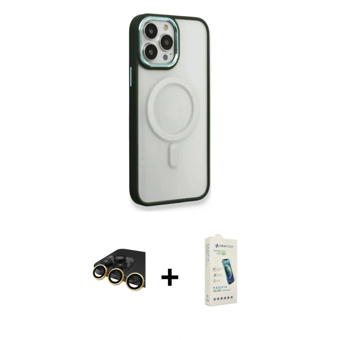 MARSİLYAN™- iPhone 14 Pro Max Kılıf Yankı Işık Özel Seri - Şeffaf Pasifik Cam Ekran Koruyucu + Raze Metal Kamera Lens - GD