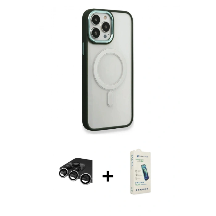 MARSİLYAN™- iPhone 14 Pro Max Kılıf Yankı Işık Özel Seri - Şeffaf Pasifik Cam Ekran Koruyucu + Raze Metal Kamera Lens - GS