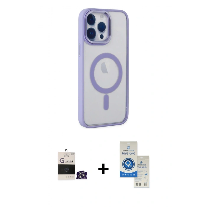 MARSİLYAN™- iPhone 14 Pro Max Kılıf Yankı Işık Özel Seri - Şeffaf Royal Nano Ekran Koruyucu + Bilvis Titan Kamera Lens - GS