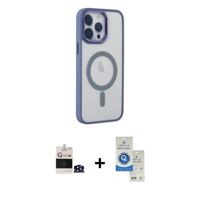 MARSİLYAN™- iPhone 14 Pro Max Kılıf Yankı Işık Özel Seri - Şeffaf Royal Nano Ekran Koruyucu + Bilvis Titan Kamera Lens - DNMR