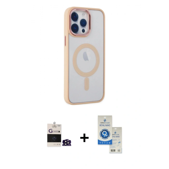 MARSİLYAN™- iPhone 14 Pro Max Kılıf Yankı Işık Özel Seri - Şeffaf Royal Nano Ekran Koruyucu + Bilvis Titan Kamera Lens - DNMR