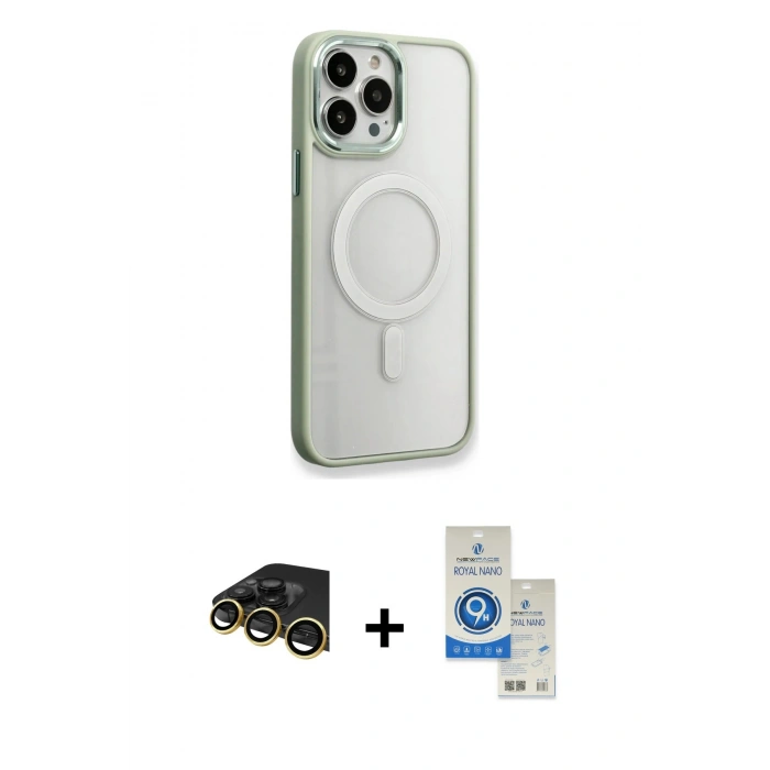 MARSİLYAN™- iPhone 14 Pro Max Kılıf Yankı Işık Özel Seri - Şeffaf Royal Nano Ekran Koruyucu + Raze Metal Kamera Lens - GD