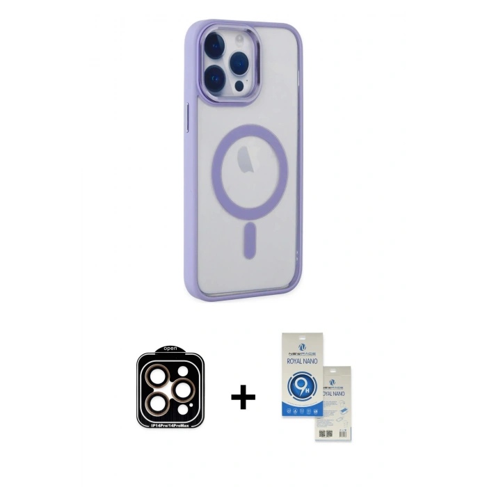 MARSİLYAN™- iPhone 14 Pro Max Kılıf Yankı Işık Özel Seri - Şeffaf Royal Nano Ekran Koruyucu + PVD Metal Kamera Lens - TU
