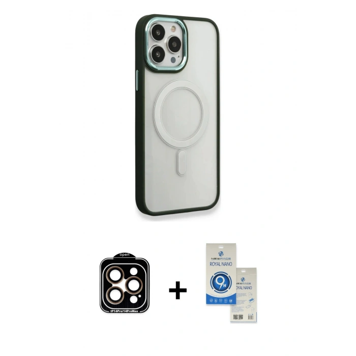 MARSİLYAN™- iPhone 14 Pro Max Kılıf Yankı Işık Özel Seri - Şeffaf Royal Nano Ekran Koruyucu + PVD Metal Kamera Lens - TU