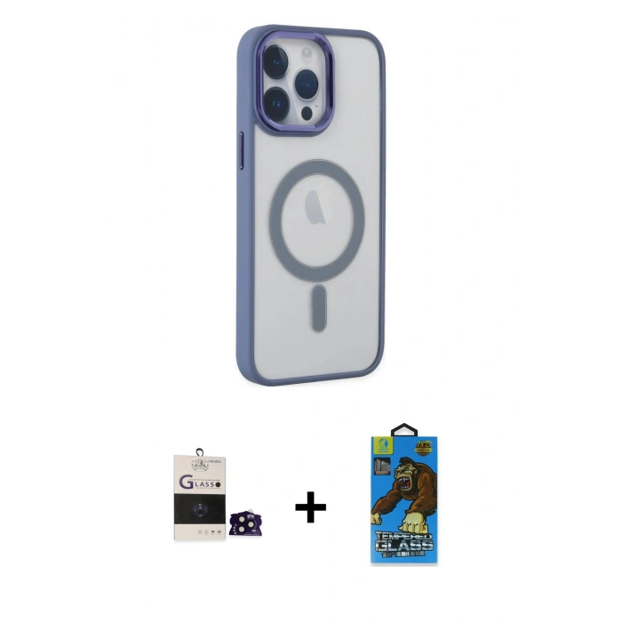 MARSİLYAN™- iPhone 14 Pro Max Kılıf Yankı Işık Özel Seri - Siyah 18D Cam Ekran Koruyucu + Bilvis Titan Kamera Lens - SH