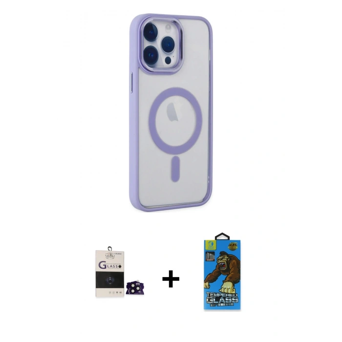 MARSİLYAN™- iPhone 14 Pro Max Kılıf Yankı Işık Özel Seri - Siyah 18D Cam Ekran Koruyucu + Bilvis Titan Kamera Lens - SH