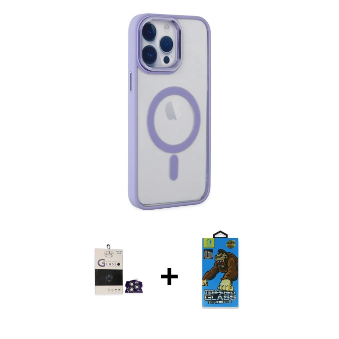 MARSİLYAN™- iPhone 14 Pro Max Kılıf Yankı Işık Özel Seri - Siyah 18D Cam Ekran Koruyucu + Bilvis Titan Kamera Lens - GS